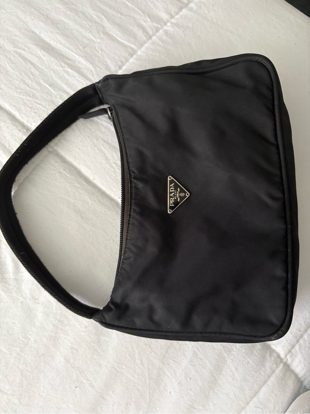 Prada Black Nylon Shoulder Hobo Bag with Triangle Logo